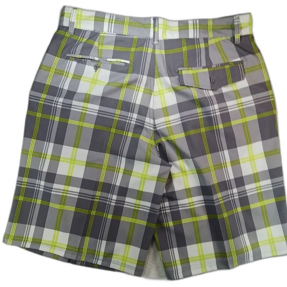 Opflex 4- Way Stretch Men's 32 Golf/Athletic Shorts. Green/ Gray Plaid. - Picture 6 of 11